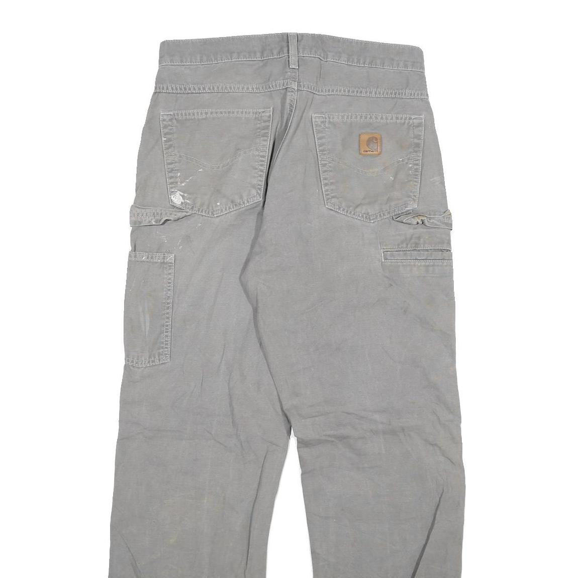 CARHARTT Mens Relaxed Grey Cotton Blend Trousers W30 L32 Workwear Durable Zip