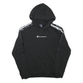 CHAMPION Mens Black Pullover Hoodie S Cotton Blend Logo Tape Shoulder Stripe