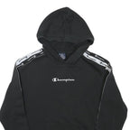 CHAMPION Mens Black Pullover Hoodie S Cotton Blend Logo Tape Shoulder Stripe