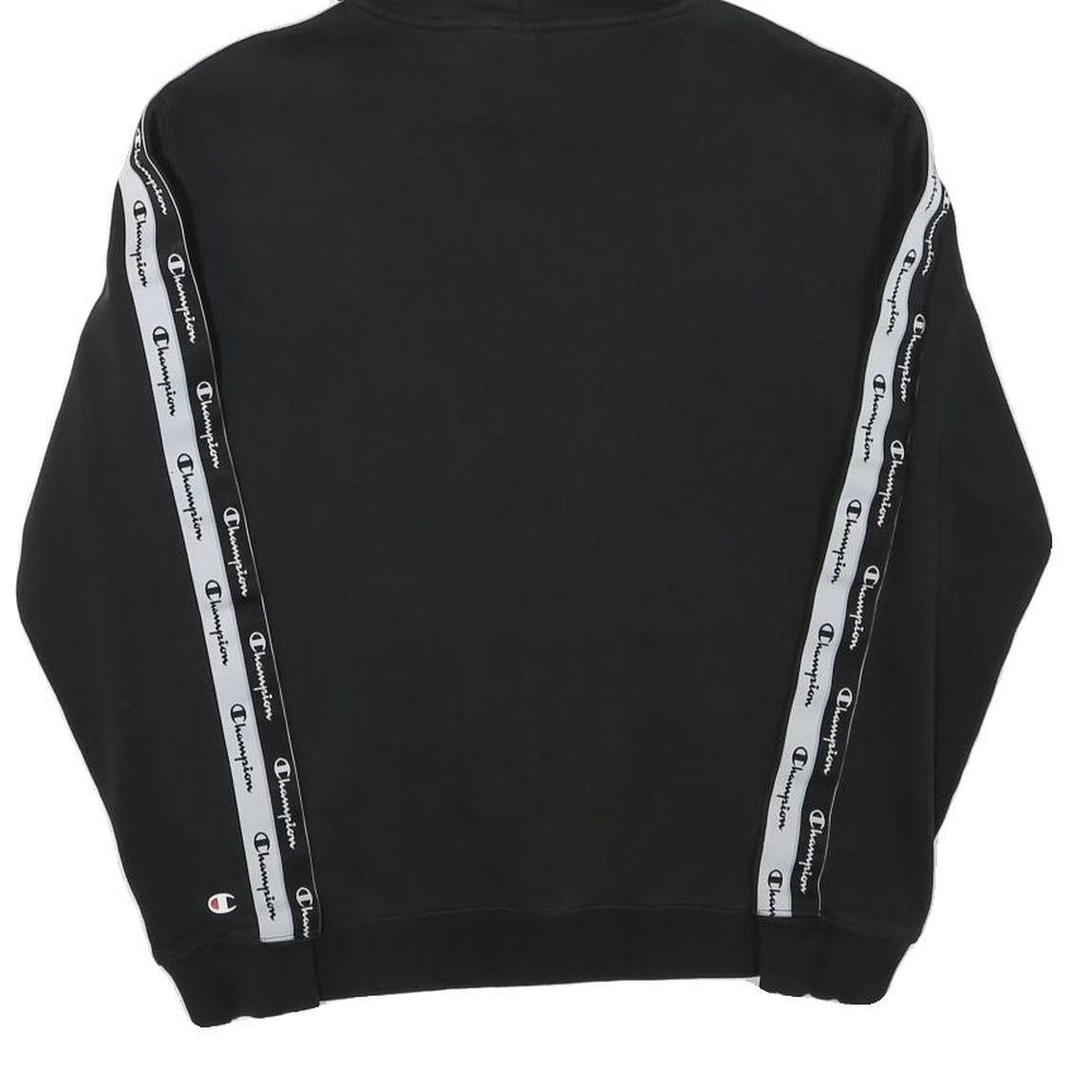 CHAMPION Mens Black Pullover Hoodie S Cotton Blend Logo Tape Shoulder Stripe