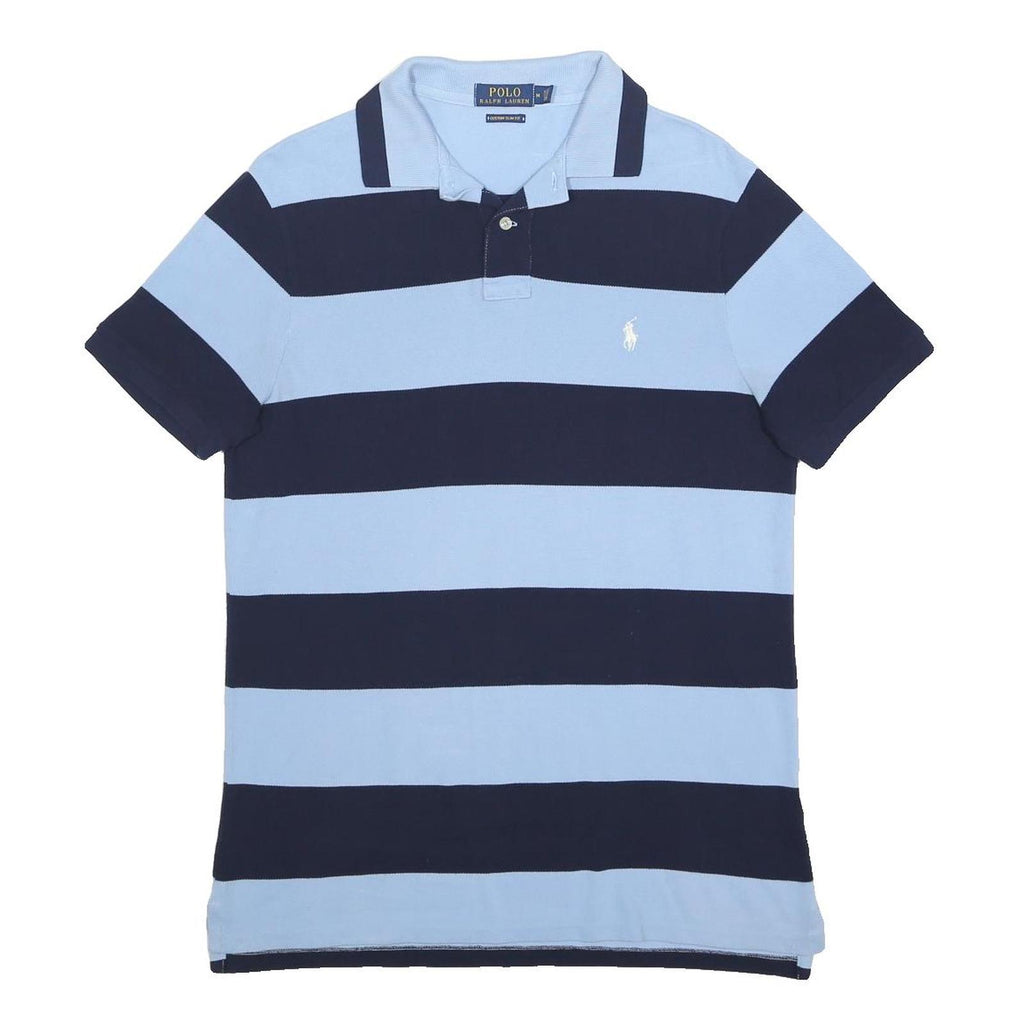 POLO RALPH LAUREN Mens Blue & Navy Striped Short Sleeve Polo Shirt M Cotton