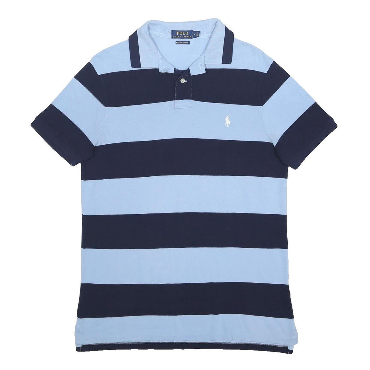 POLO RALPH LAUREN Mens Blue & Navy Striped Short Sleeve Polo Shirt M Cotton