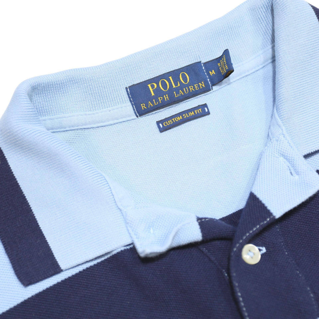 POLO RALPH LAUREN Mens Blue & Navy Striped Short Sleeve Polo Shirt M Cotton