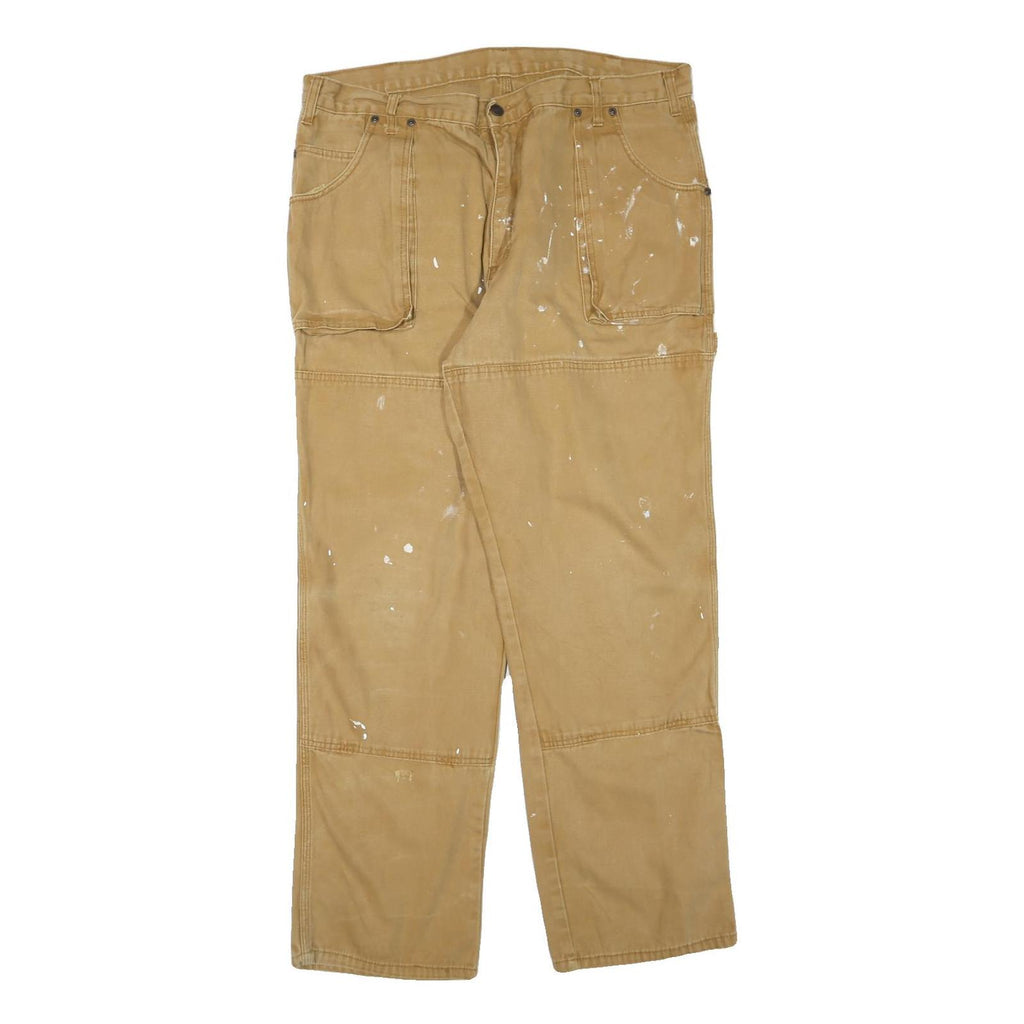 DICKIES Mens Regular Fit Brown Denim Workwear Jeans W38 L32 Paint Splatter