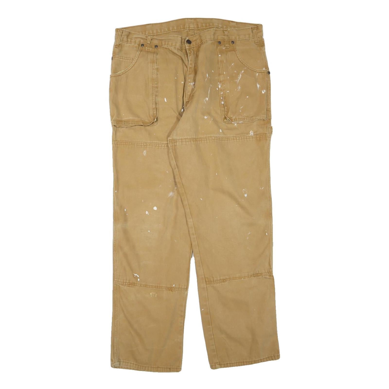 DICKIES Mens Regular Fit Brown Denim Workwear Jeans W38 L32 Paint Splatter