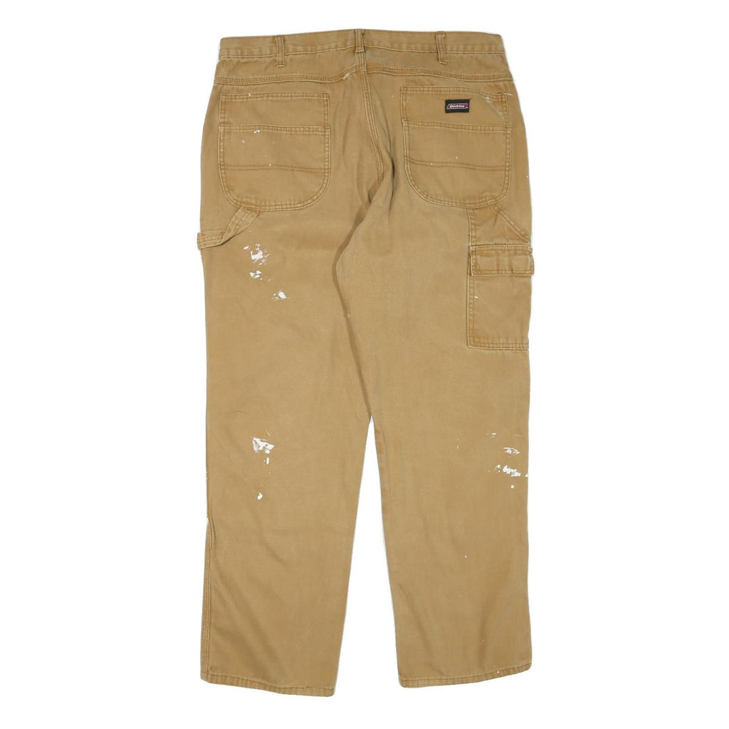 DICKIES Mens Regular Fit Brown Denim Workwear Jeans W38 L32 Paint Splatter