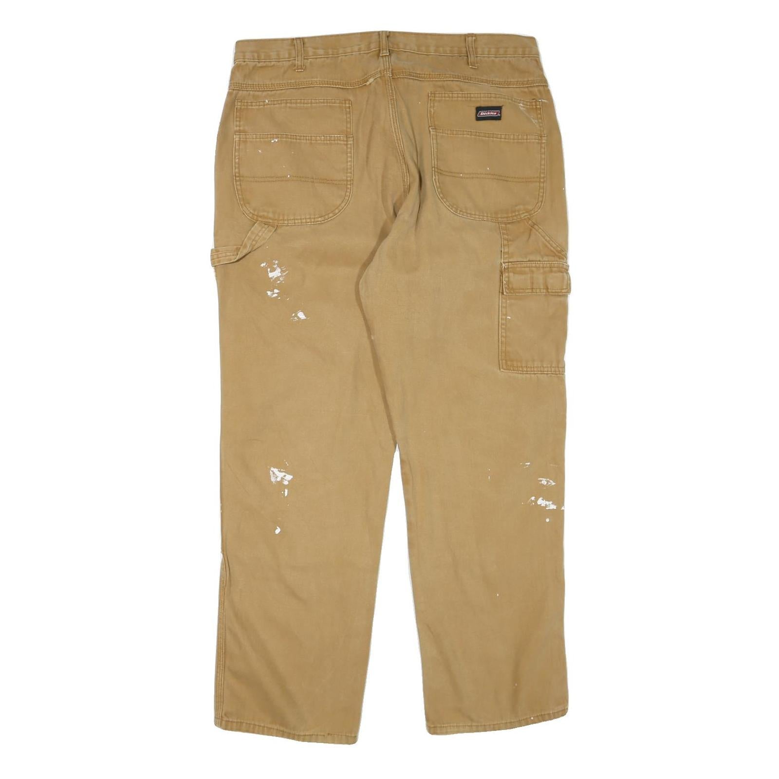 DICKIES Mens Regular Fit Brown Denim Workwear Jeans W38 L32 Paint Splatter