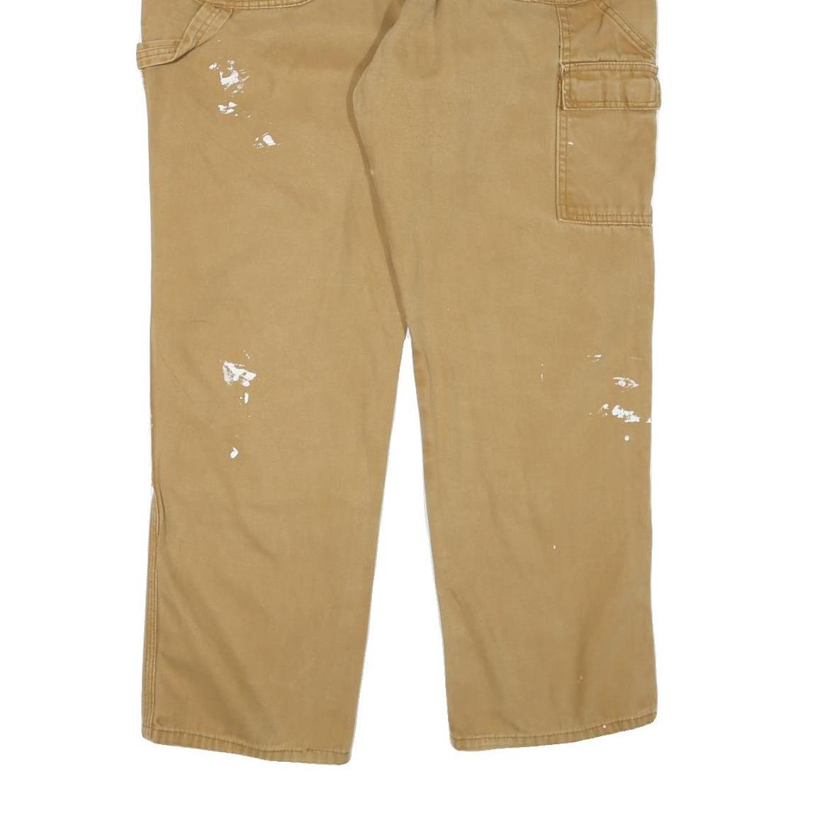 DICKIES Mens Regular Fit Brown Denim Workwear Jeans W38 L32 Paint Splatter