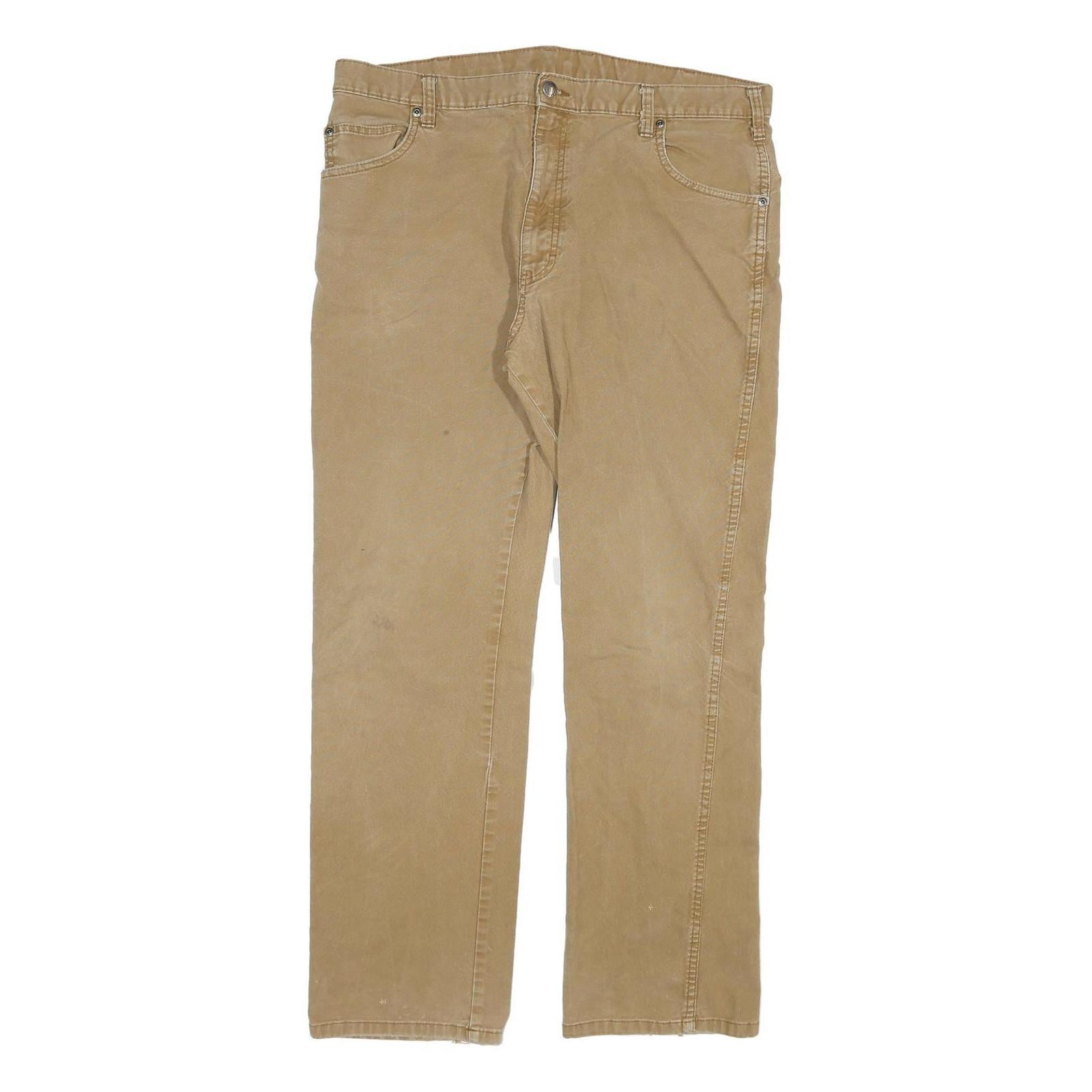 DICKIES Mens Regular Fit Beige Cotton Blend Zip Trousers W38 L32 Workwear Casual