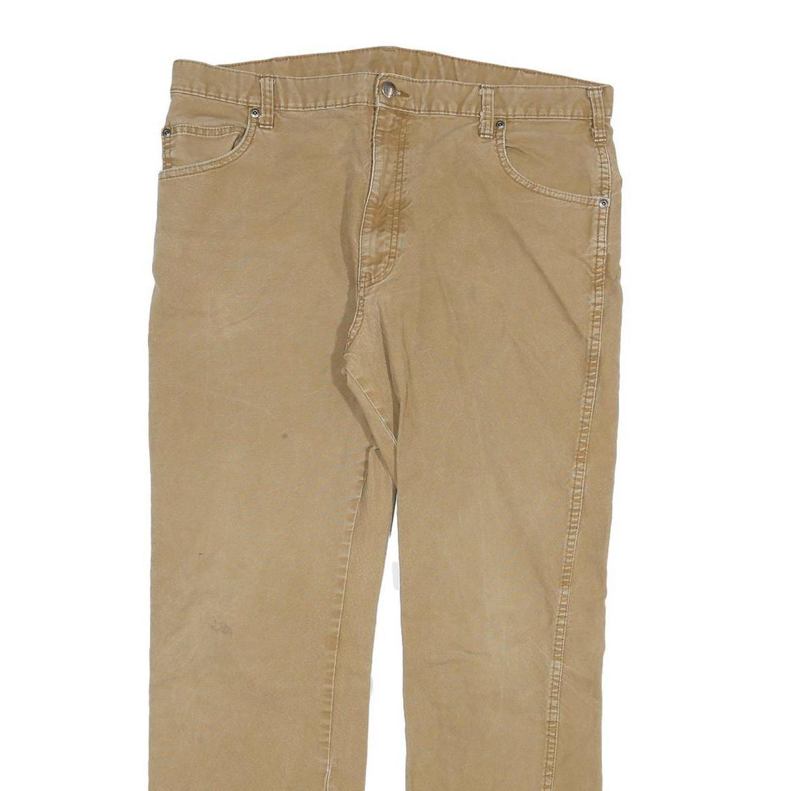 DICKIES Mens Regular Fit Beige Cotton Blend Zip Trousers W38 L32 Workwear Casual