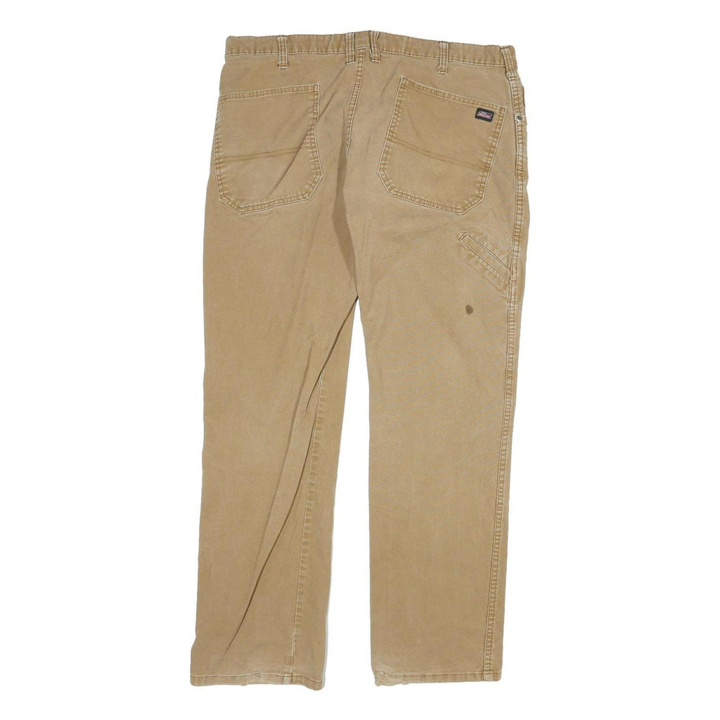DICKIES Mens Regular Fit Beige Cotton Blend Zip Trousers W38 L32 Workwear Casual