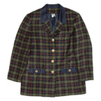 Womens Black & Yellow Check Jacket L Acetate Button Closure Classic Fit Stylish