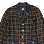 Womens Black & Yellow Check Jacket L Acetate Button Closure Classic Fit Stylish