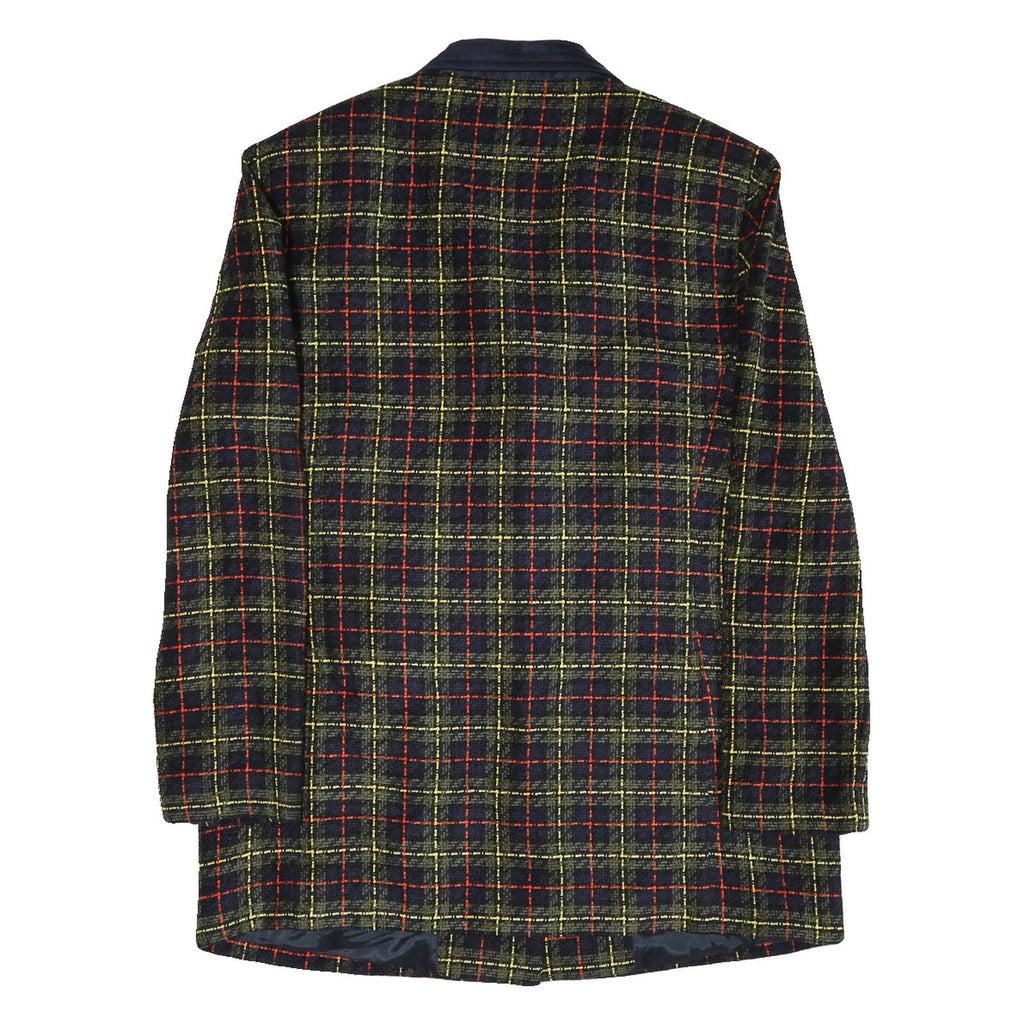Womens Black & Yellow Check Jacket L Acetate Button Closure Classic Fit Stylish