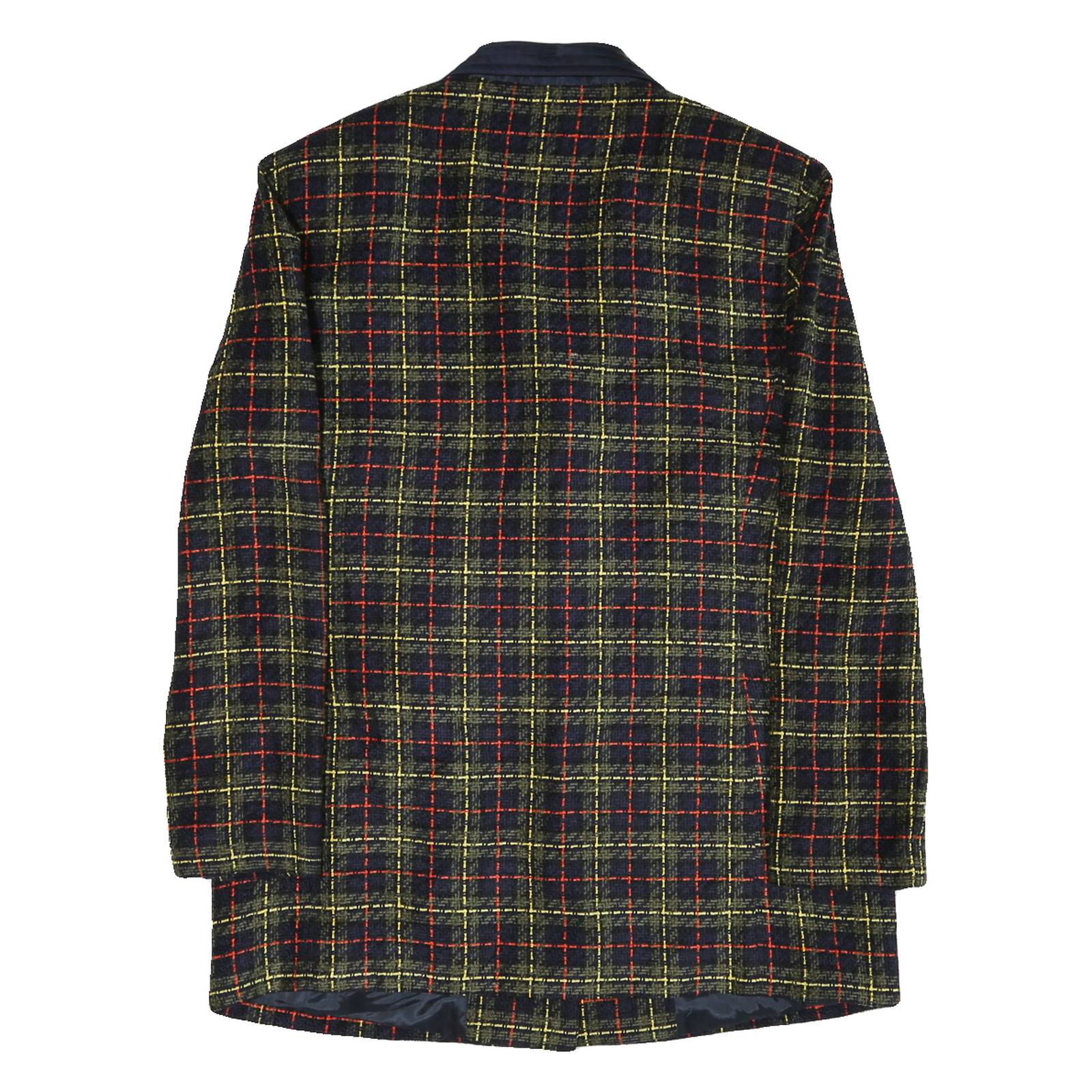 Womens Black & Yellow Check Jacket L Acetate Button Closure Classic Fit Stylish