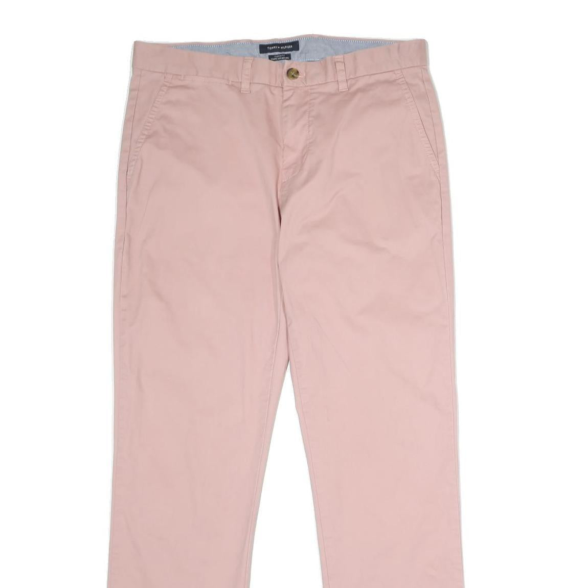 TOMMY HILFIGER Mens Cotton Blend Pink Regular Fit Straight Trousers W33 L32
