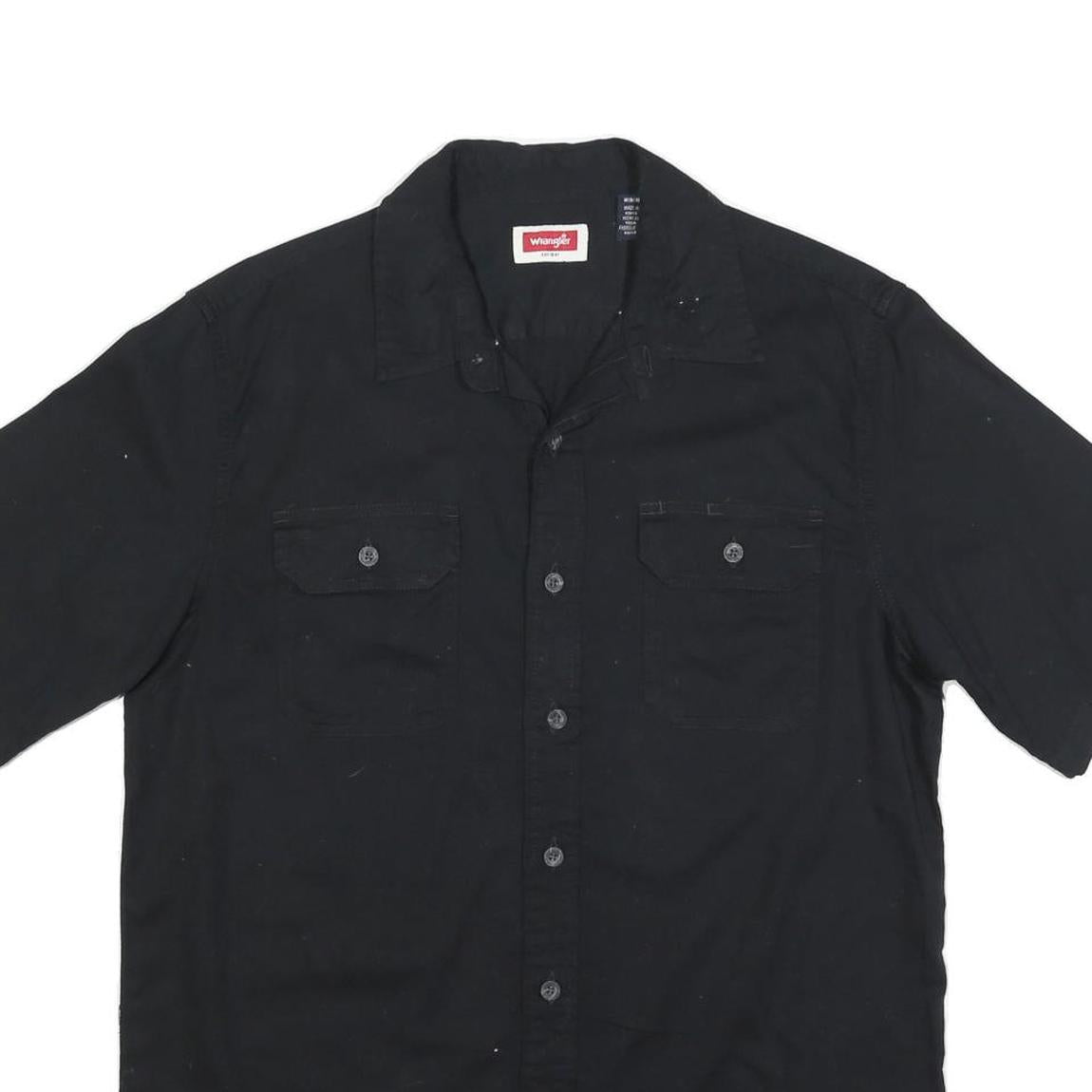 WRANGLER Mens Black Casual Shirt L Cotton Blend Button Front Short Sleeve