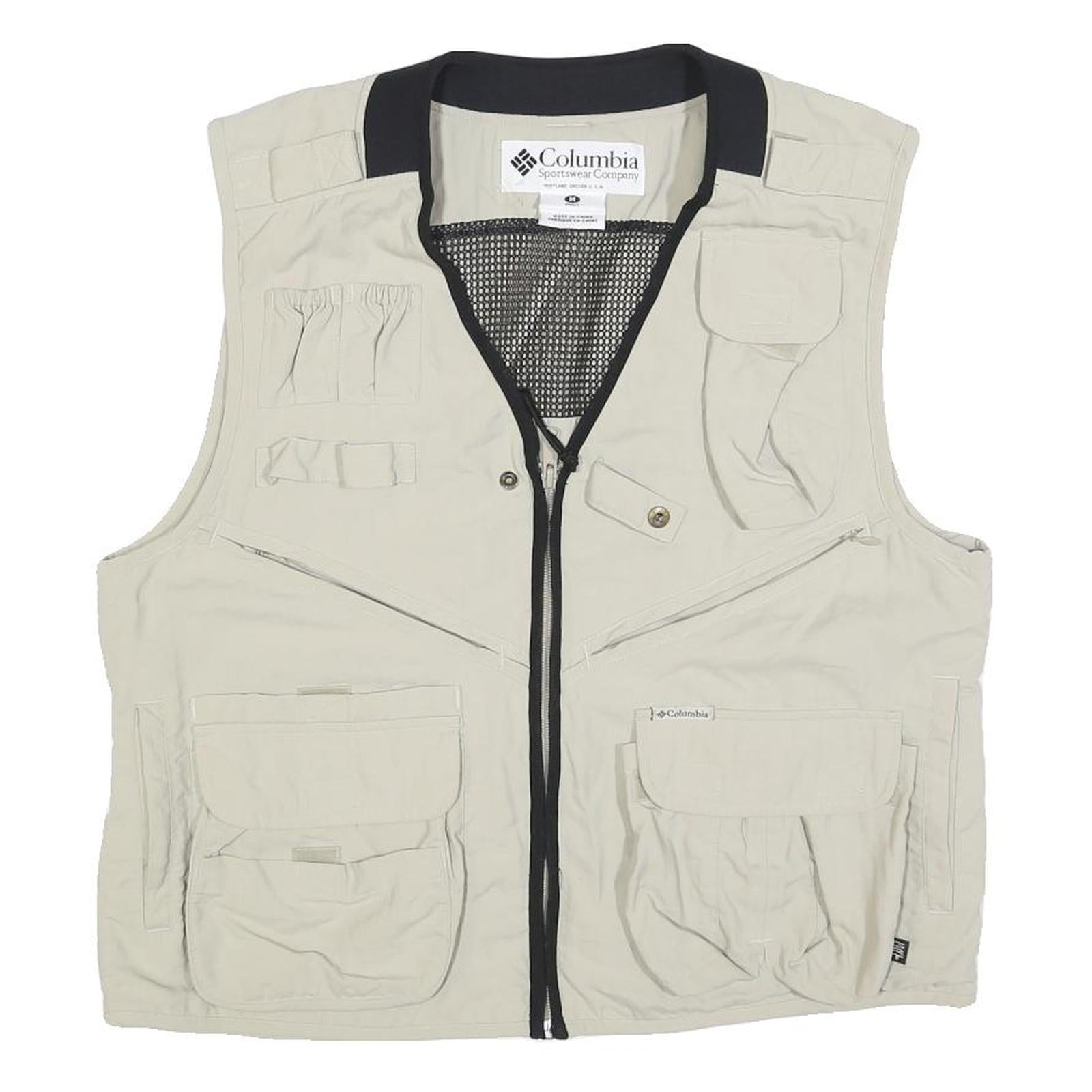 COLUMBIA Mens Beige Utility Zip Vest M Polyester Blend Outdoor Casual