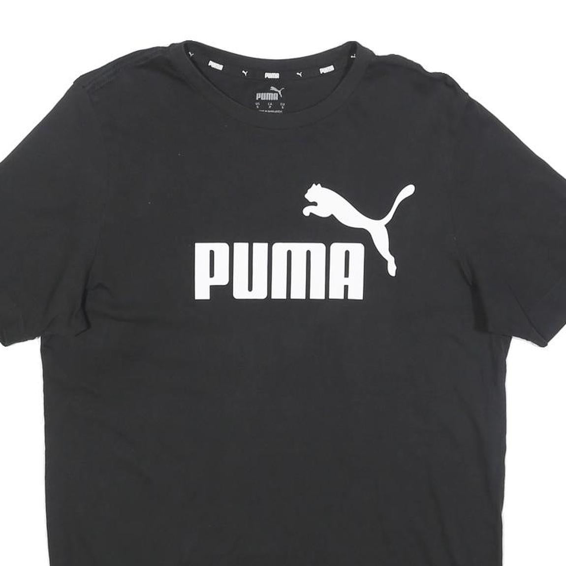 PUMA Mens Black S T-Shirt Short Sleeve Crew Neck Cotton Blend Logo Graphic