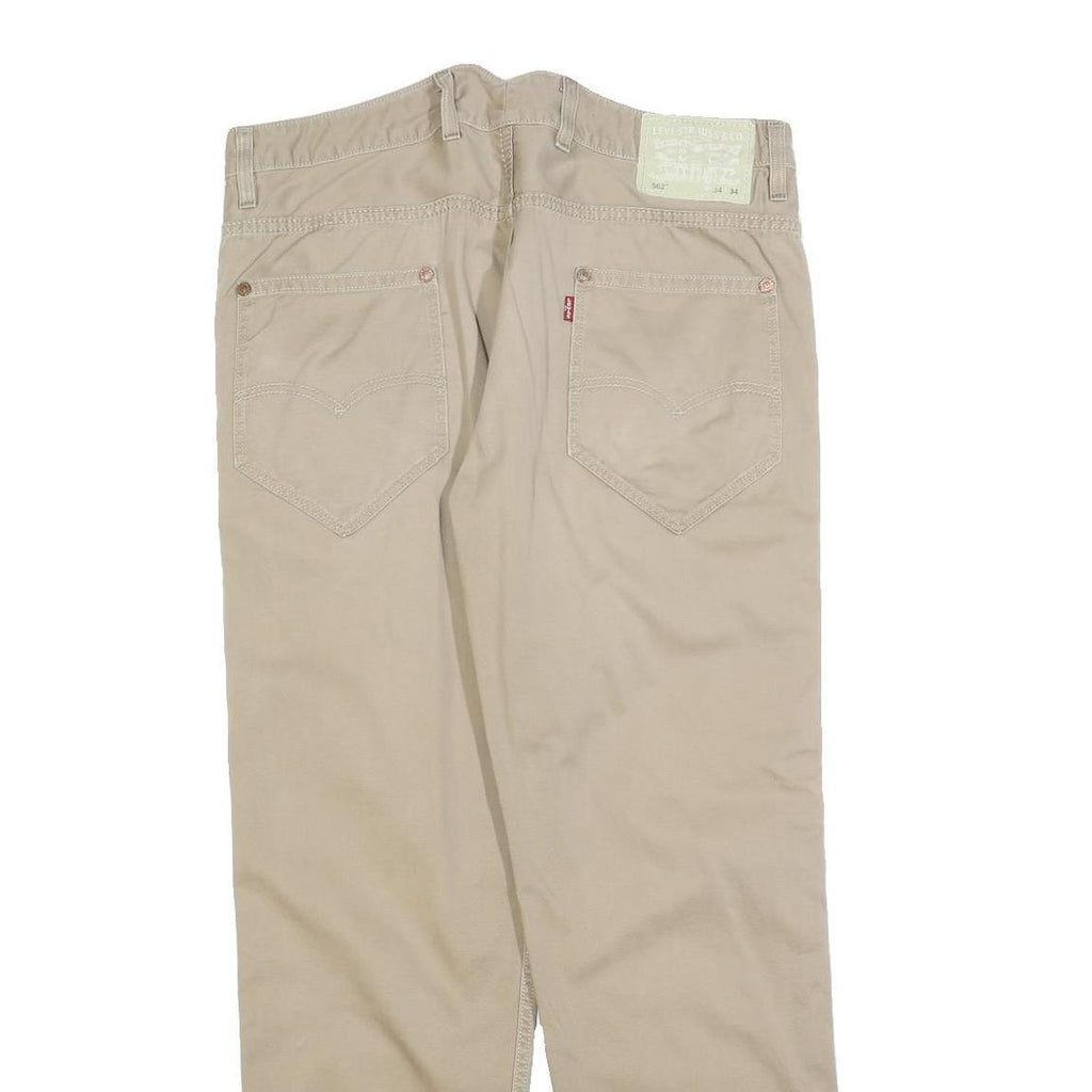 LEVI'S Mens Beige Cotton Blend Relaxed Straight Trousers W34 L30 Casual Button