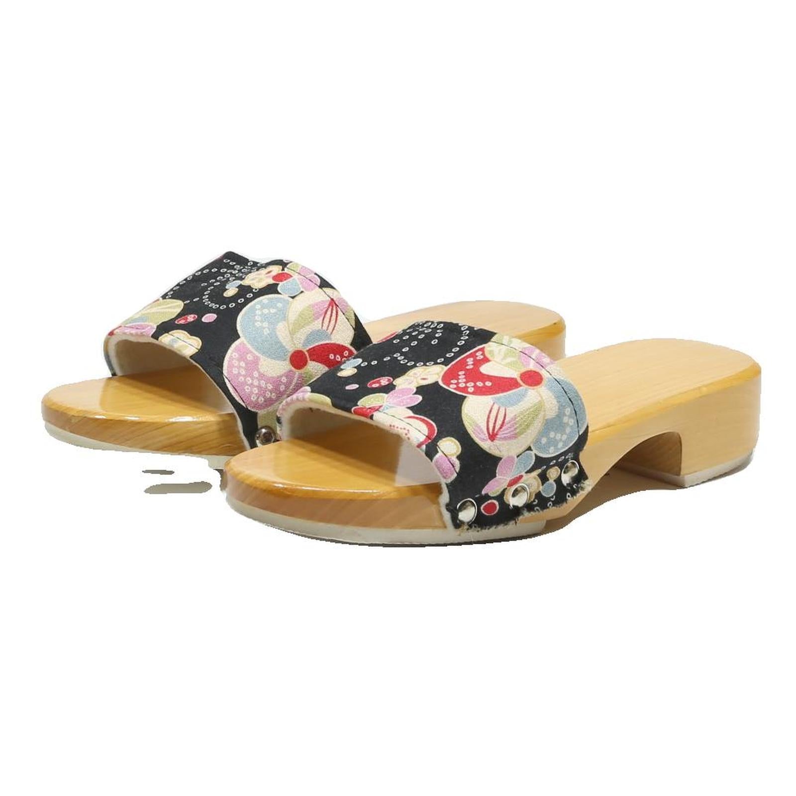 Womens Floral Pattern Open Back Synthetic Mules UK 4 Summer Casual Slip On