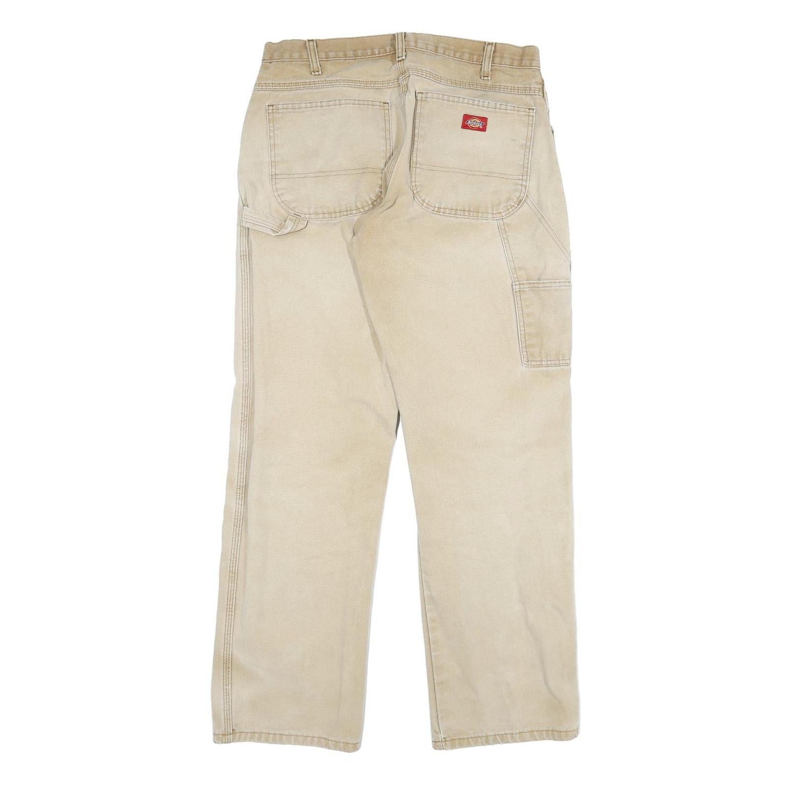 DICKIES Mens Beige Regular Fit Straight Leg Denim W32 L32 Workwear Utility Jeans