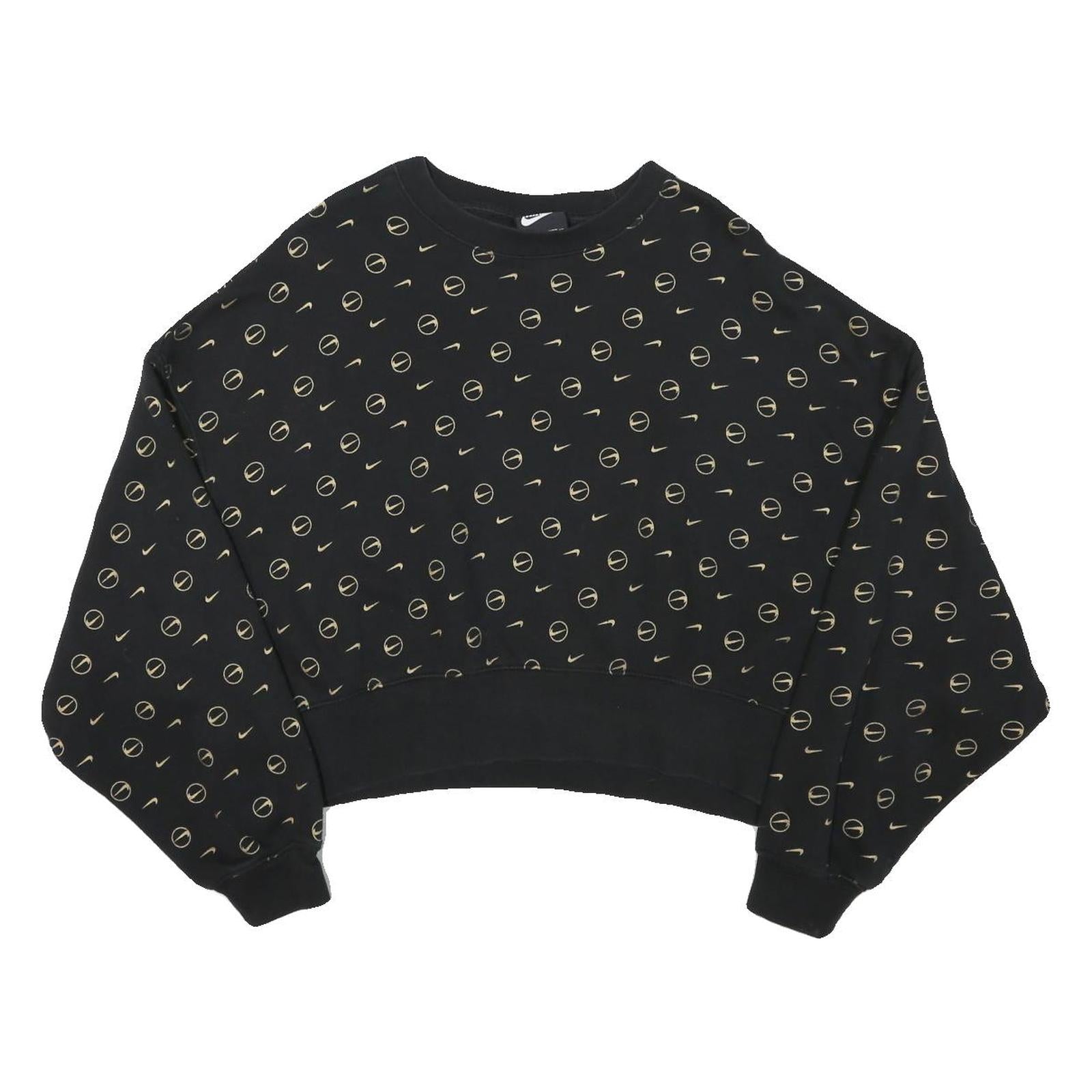 NIKE Womens Black Crew Neck S Sweatshirt All Over Print Cotton Blend