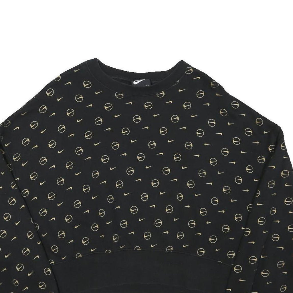 NIKE Womens Black Crew Neck S Sweatshirt All Over Print Cotton Blend