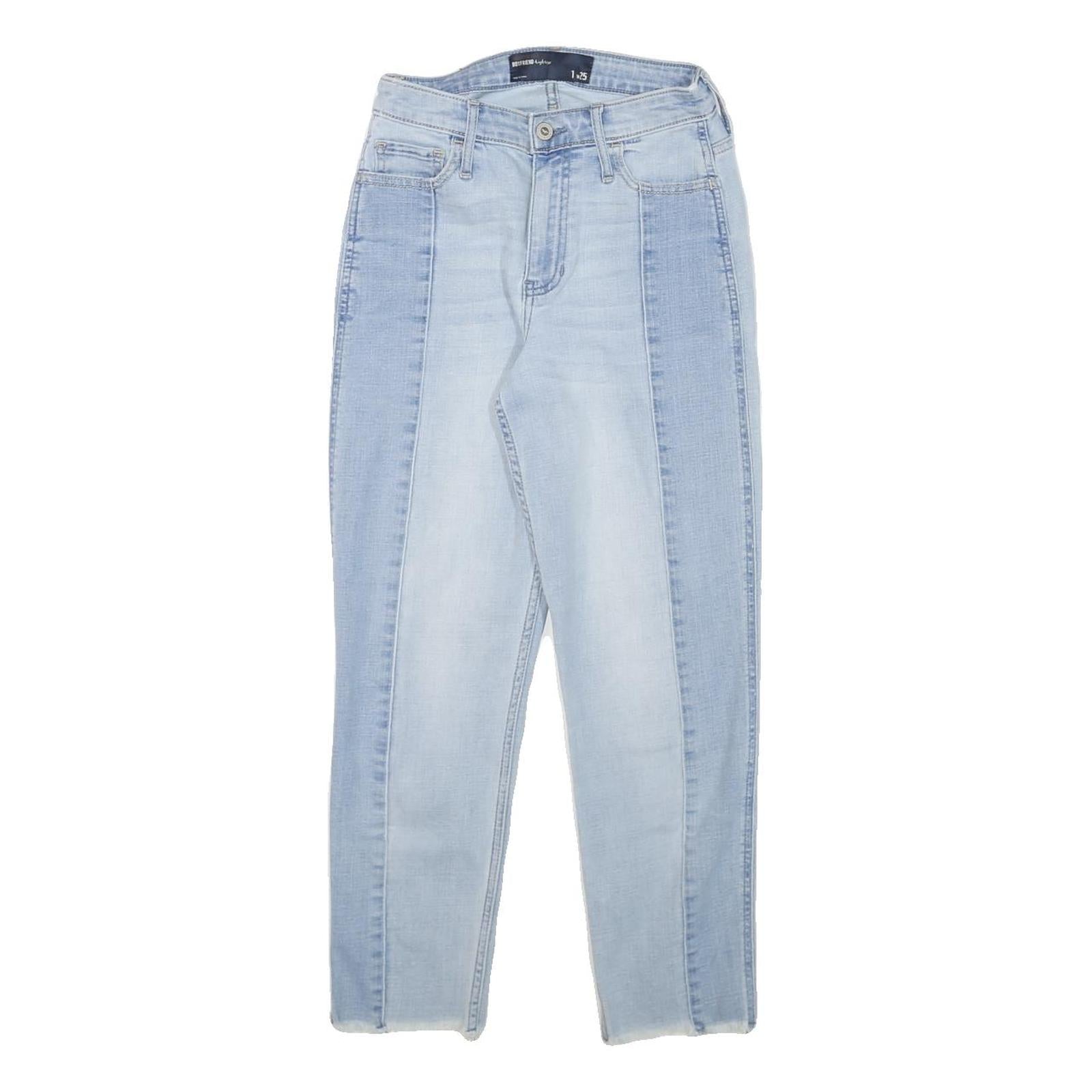HOLLISTER Womens Jeans Blue Relaxed Straight Denim Light W24 L24 Frayed Hem