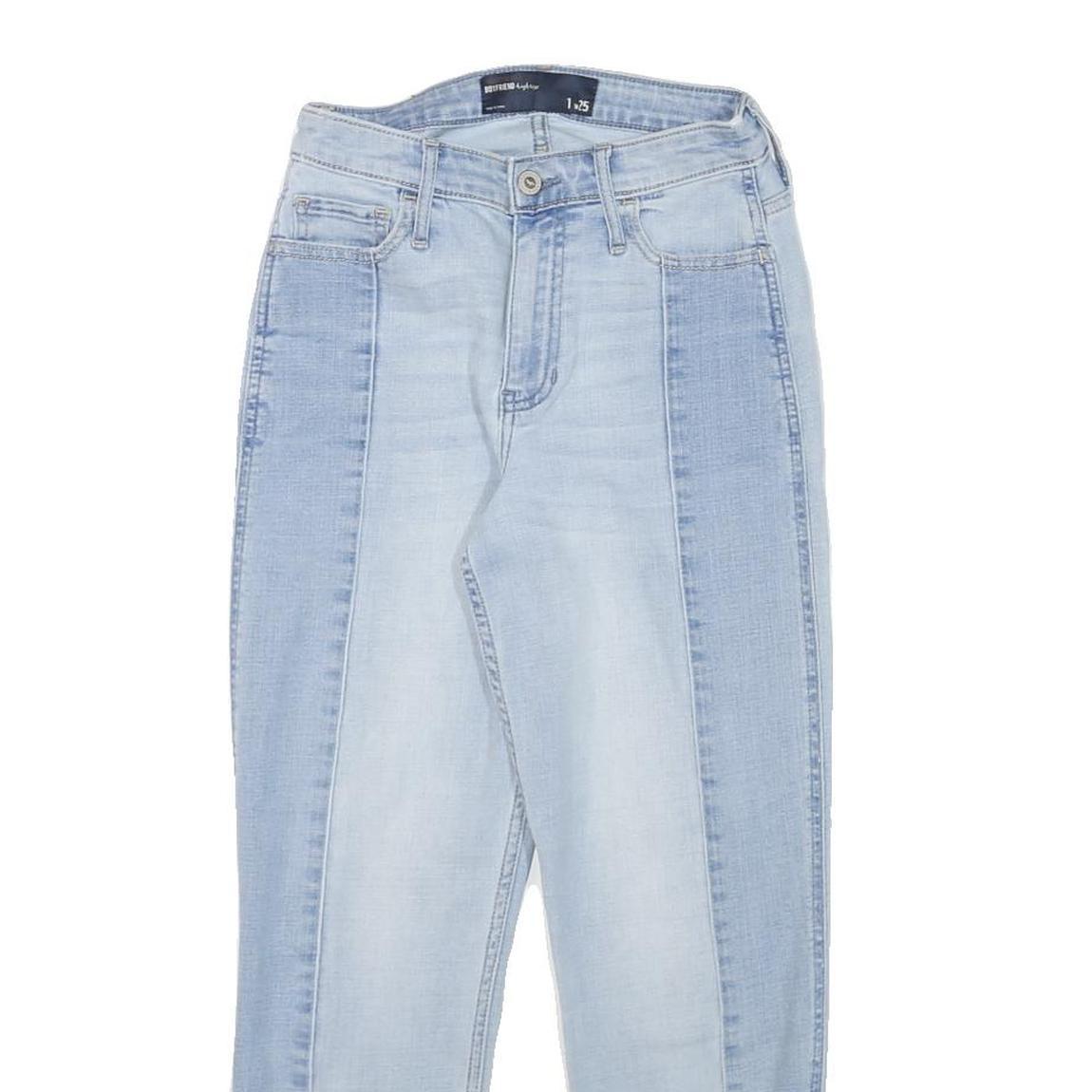 HOLLISTER Womens Jeans Blue Relaxed Straight Denim Light W24 L24 Frayed Hem