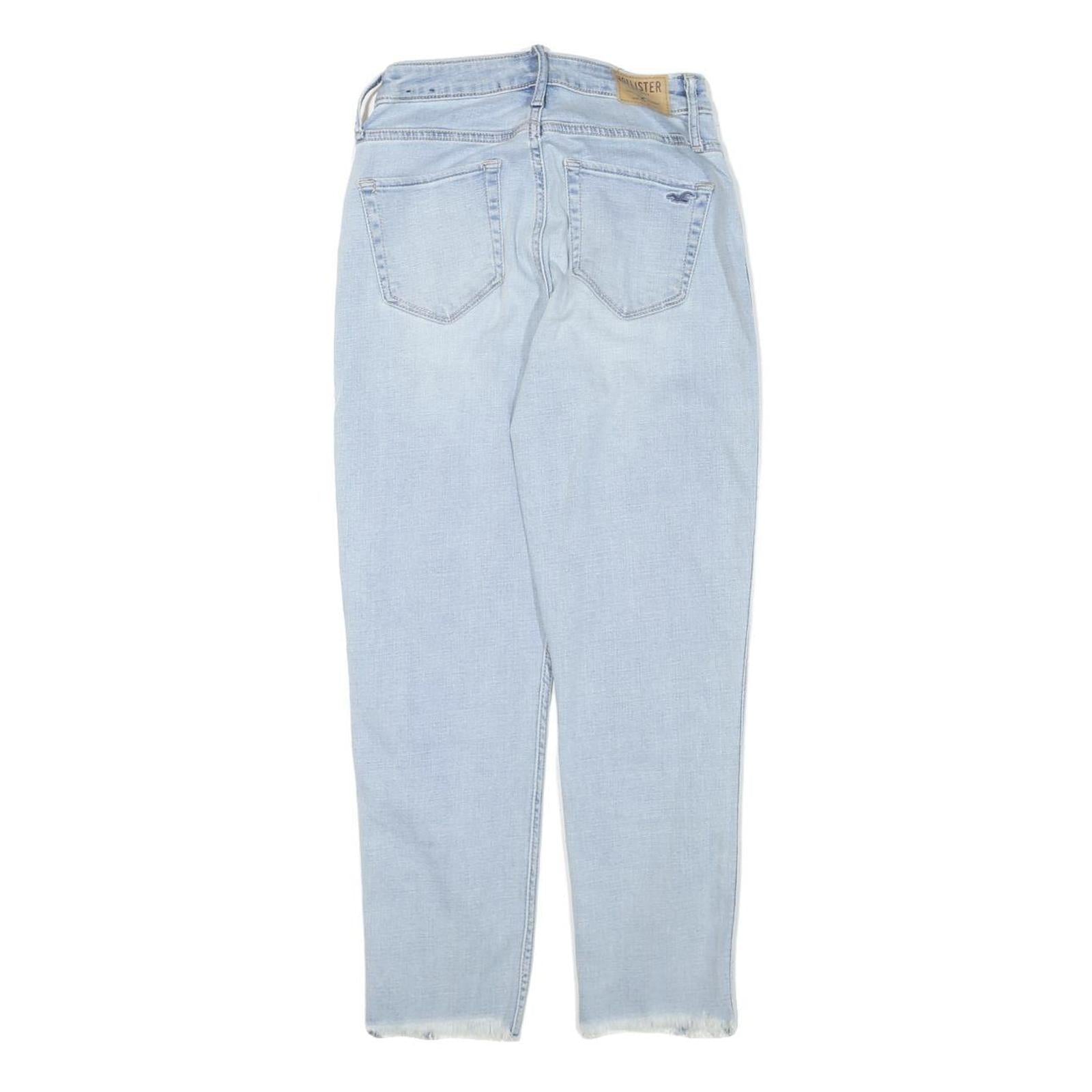 HOLLISTER Womens Jeans Blue Relaxed Straight Denim Light W24 L24 Frayed Hem