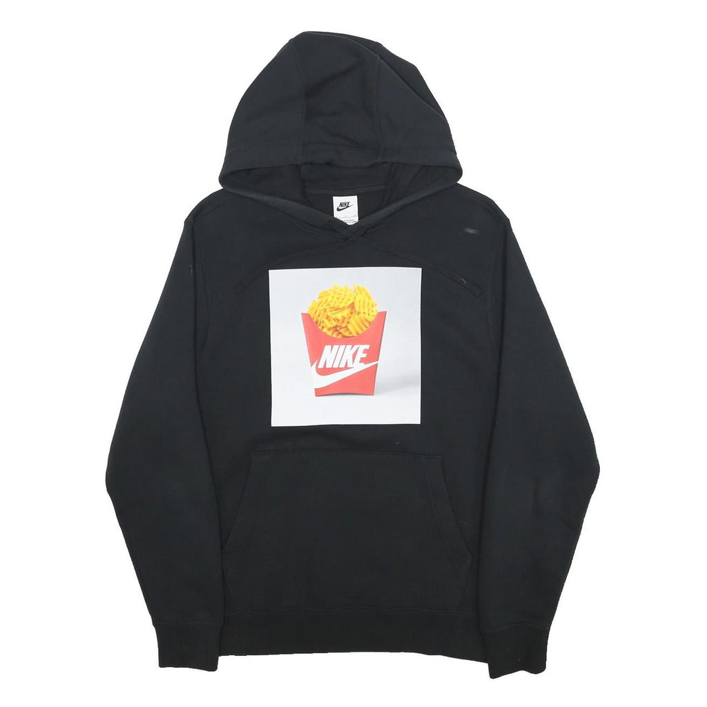 NIKE Mens Black Cotton Blend Hoodie S Novelty Print Pullover Casual