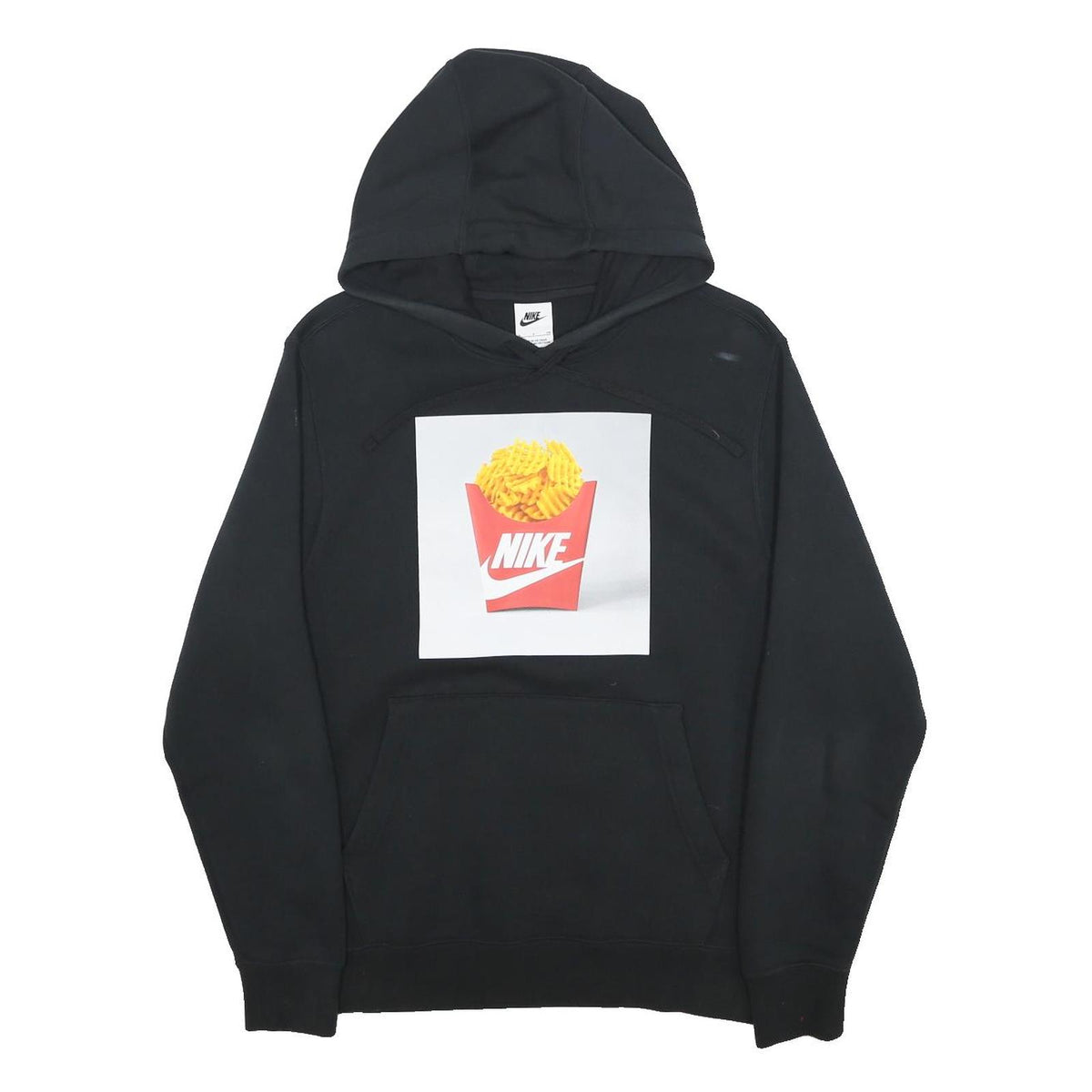 NIKE Mens Black Cotton Blend Hoodie S Novelty Print Pullover Casual