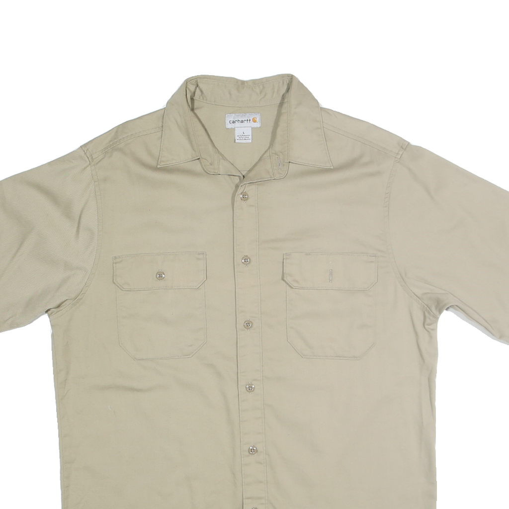 CARHARTT Mens Beige Short Sleeve Cotton Blend Shirt L Workwear Utility Casual