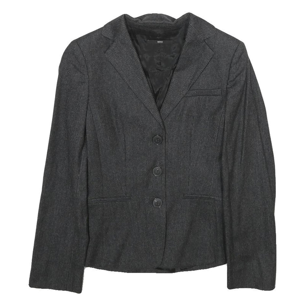 BOSS HUGO BOSS Womens Grey Wool Blend Blazer Jacket UK 4 Tailored Plain Button