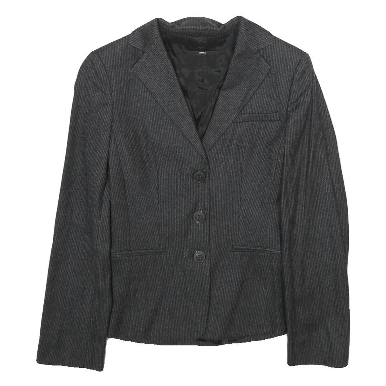 BOSS HUGO BOSS Womens Grey Wool Blend Blazer Jacket UK 4 Tailored Plain Button