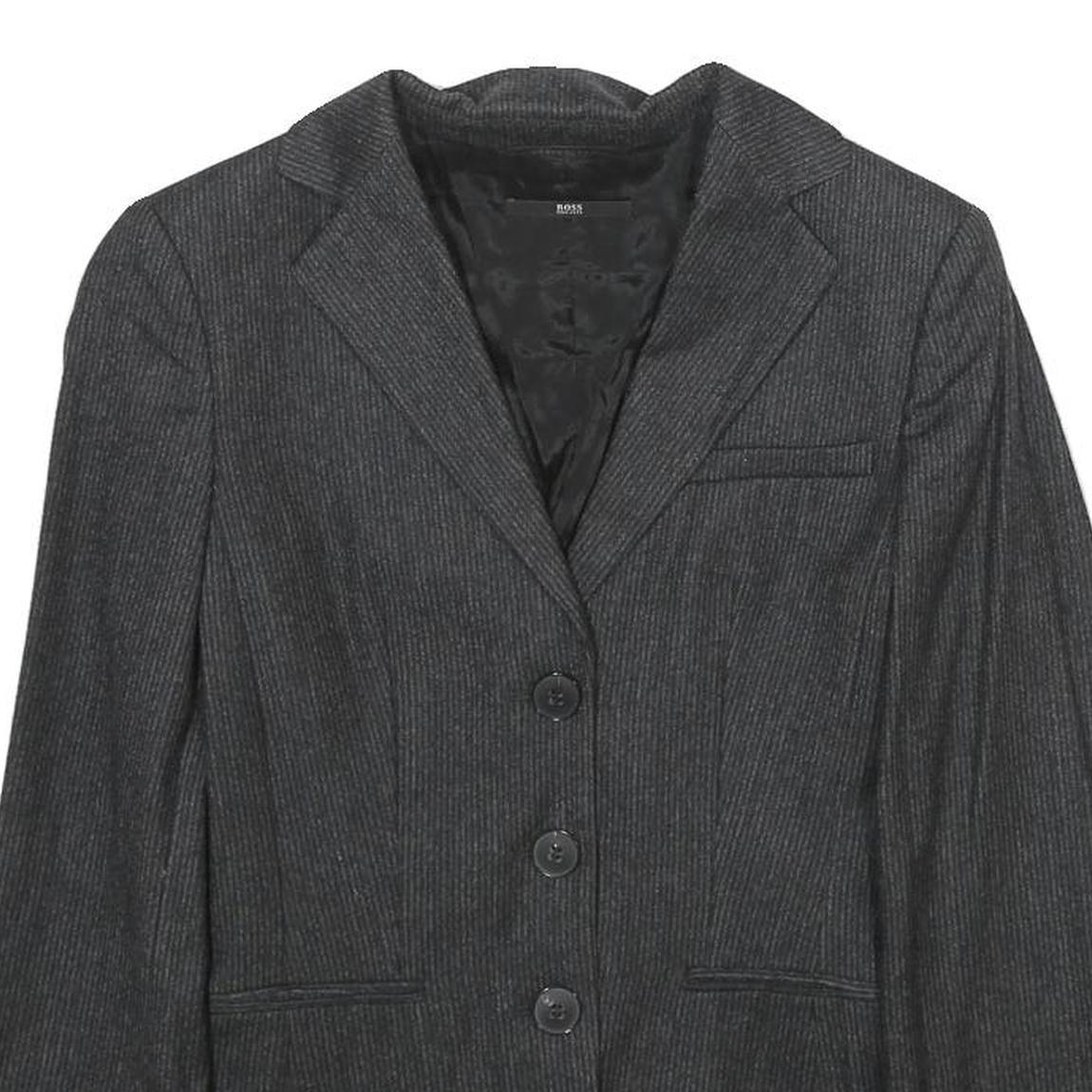 BOSS HUGO BOSS Womens Grey Wool Blend Blazer Jacket UK 4 Tailored Plain Button