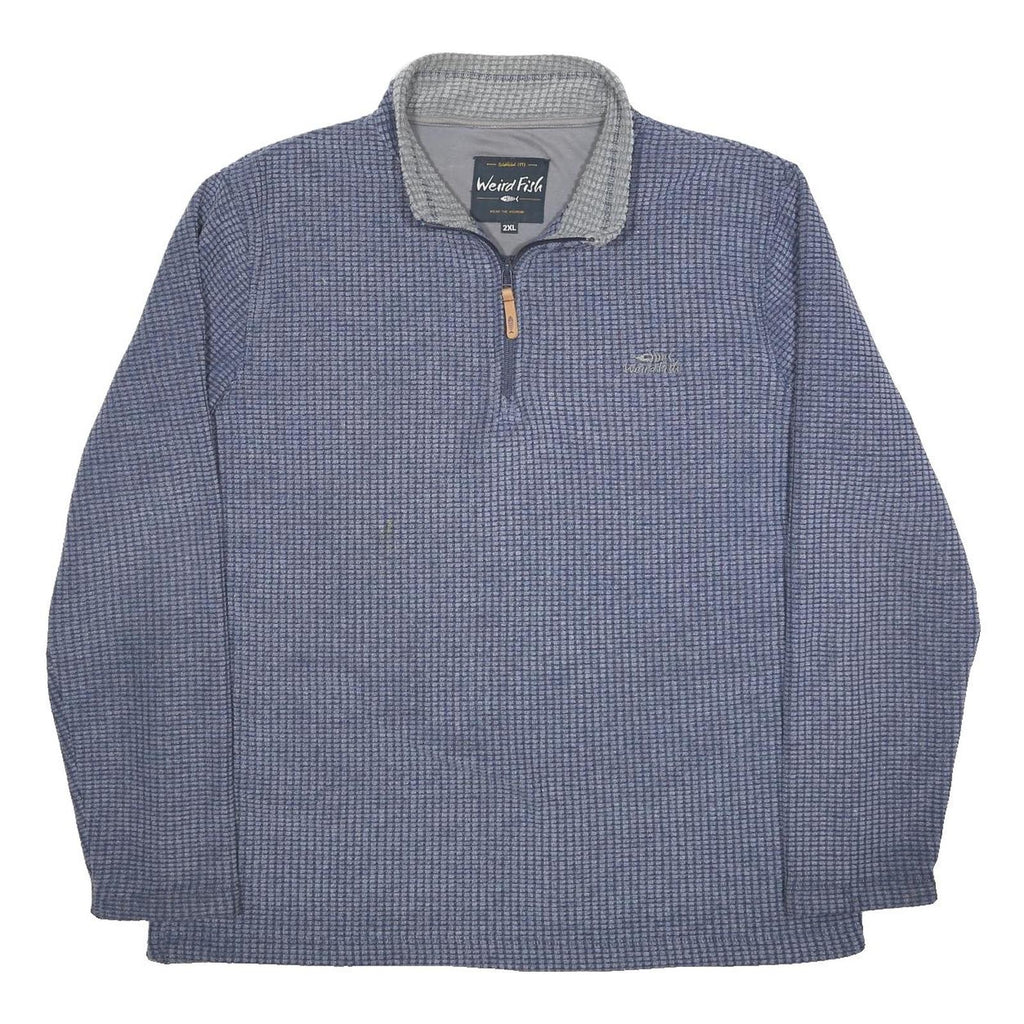 WEIRD FISH Mens Blue Polyester Blend Patterned Jumper Half Zip Waffle Knit 2XL
