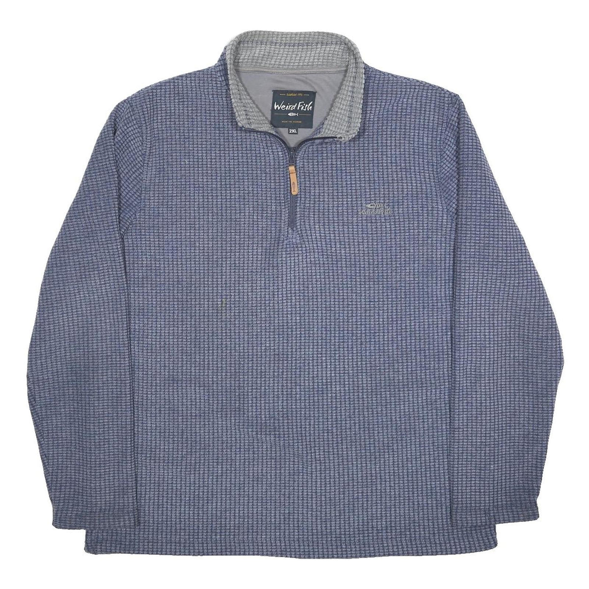 WEIRD FISH Mens Blue Polyester Blend Patterned Jumper Half Zip Waffle Knit 2XL