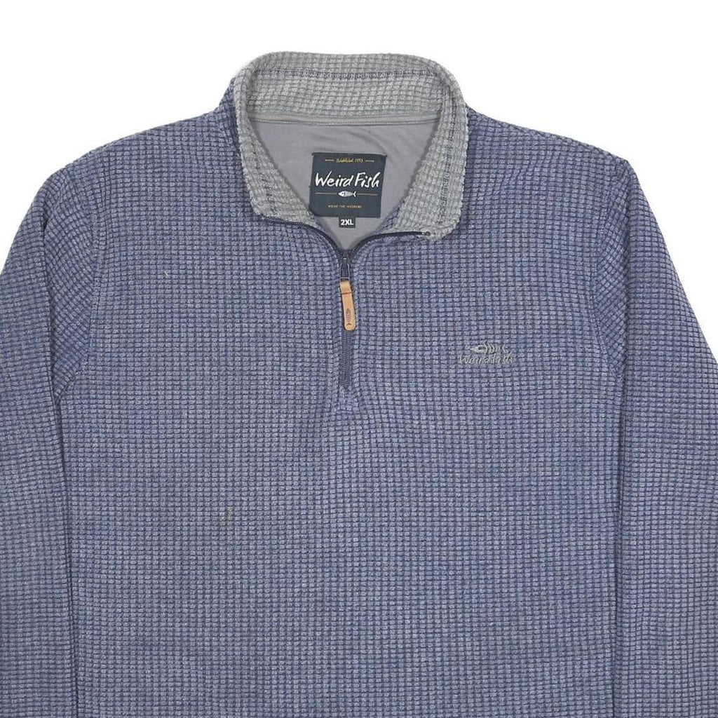 WEIRD FISH Mens Blue Polyester Blend Patterned Jumper Half Zip Waffle Knit 2XL
