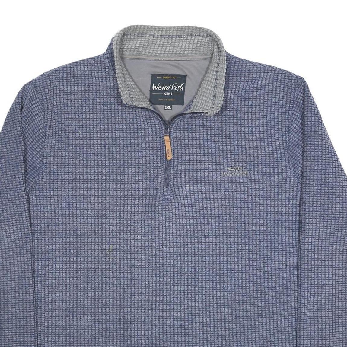 WEIRD FISH Mens Blue Polyester Blend Patterned Jumper Half Zip Waffle Knit 2XL