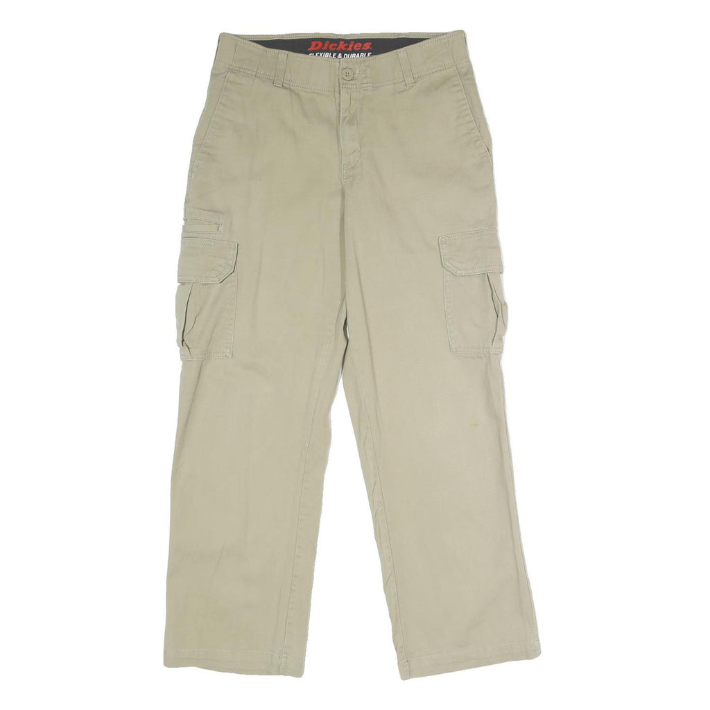 DICKIES Mens Regular Fit Beige Cargo Cotton Blend Trousers W30 L30 Zip Pocket
