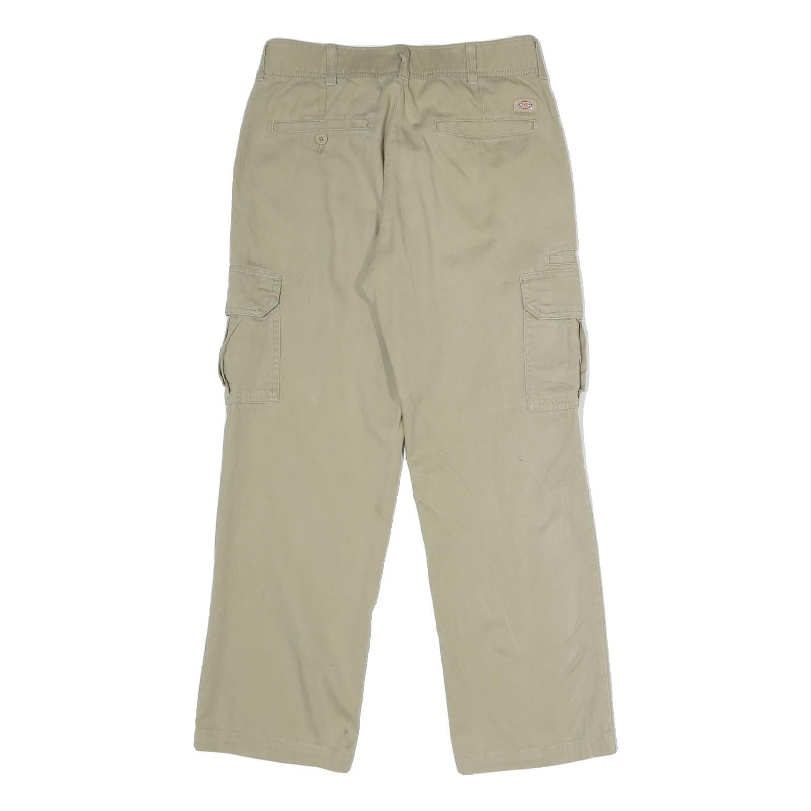 DICKIES Mens Regular Fit Beige Cargo Cotton Blend Trousers W30 L30 Zip Pocket