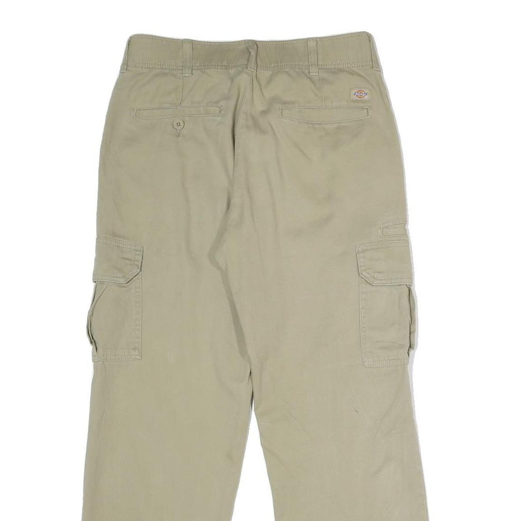 DICKIES Mens Regular Fit Beige Cargo Cotton Blend Trousers W30 L30 Zip Pocket