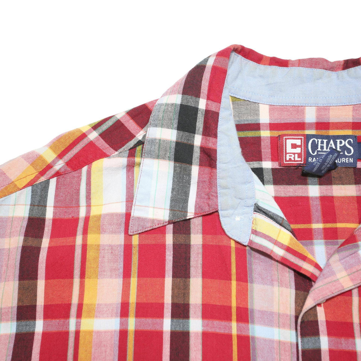CHAPS Mens Red & Yellow Check Shirt L Cotton Blend Casual Summer