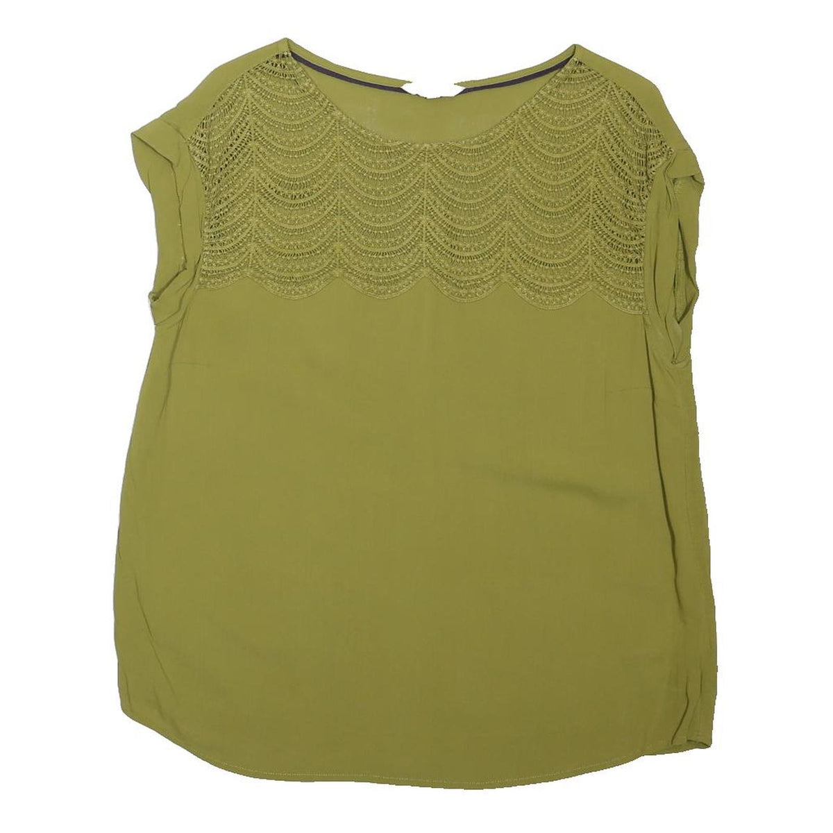 WHITE STUFF Womens Green Cotton Blend Lace Detail Sleeve Top UK 14 Casual Summer