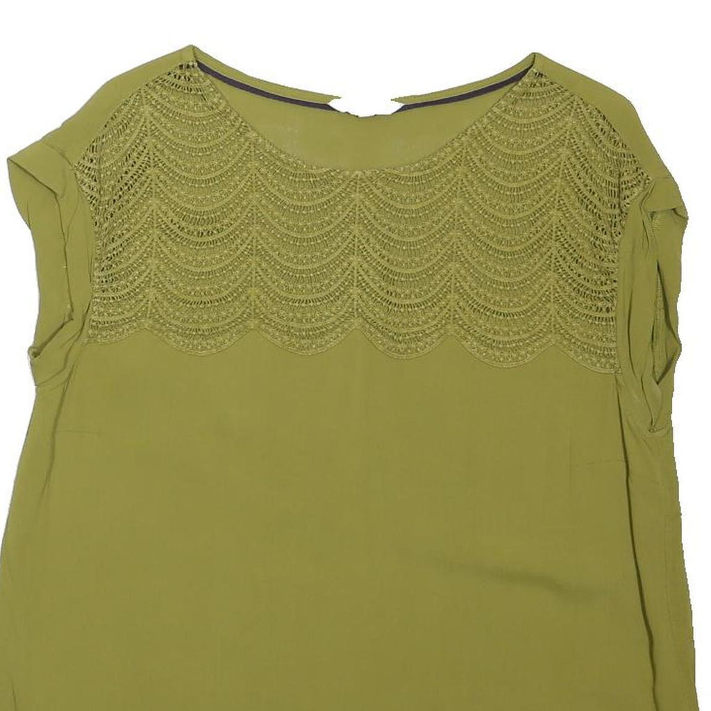 WHITE STUFF Womens Green Cotton Blend Lace Detail Sleeve Top UK 14 Casual Summer