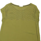 WHITE STUFF Womens Green Cotton Blend Lace Detail Sleeve Top UK 14 Casual Summer