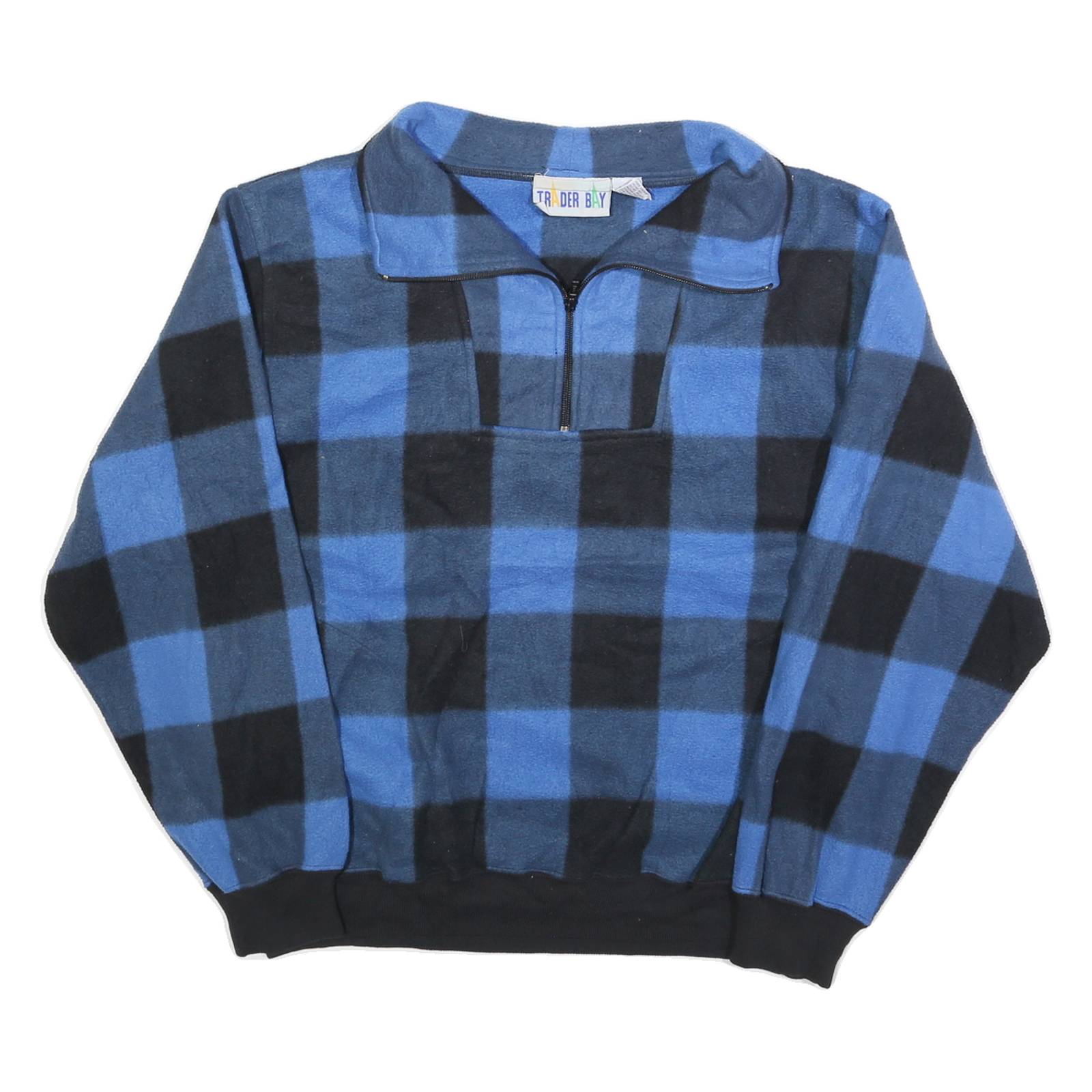 TRADER BAY Womens Blue & Black Patterned Jumper Pullover Check Round Neck