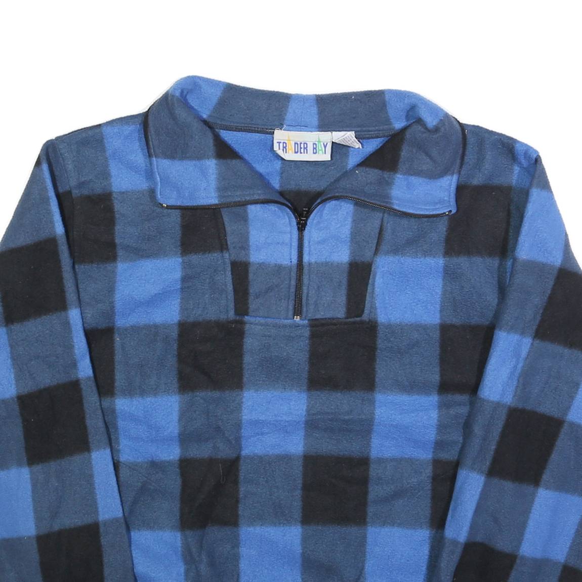 TRADER BAY Womens Blue & Black Patterned Jumper Pullover Check Round Neck